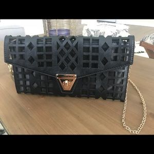 Black leather clutch/shoulder bag